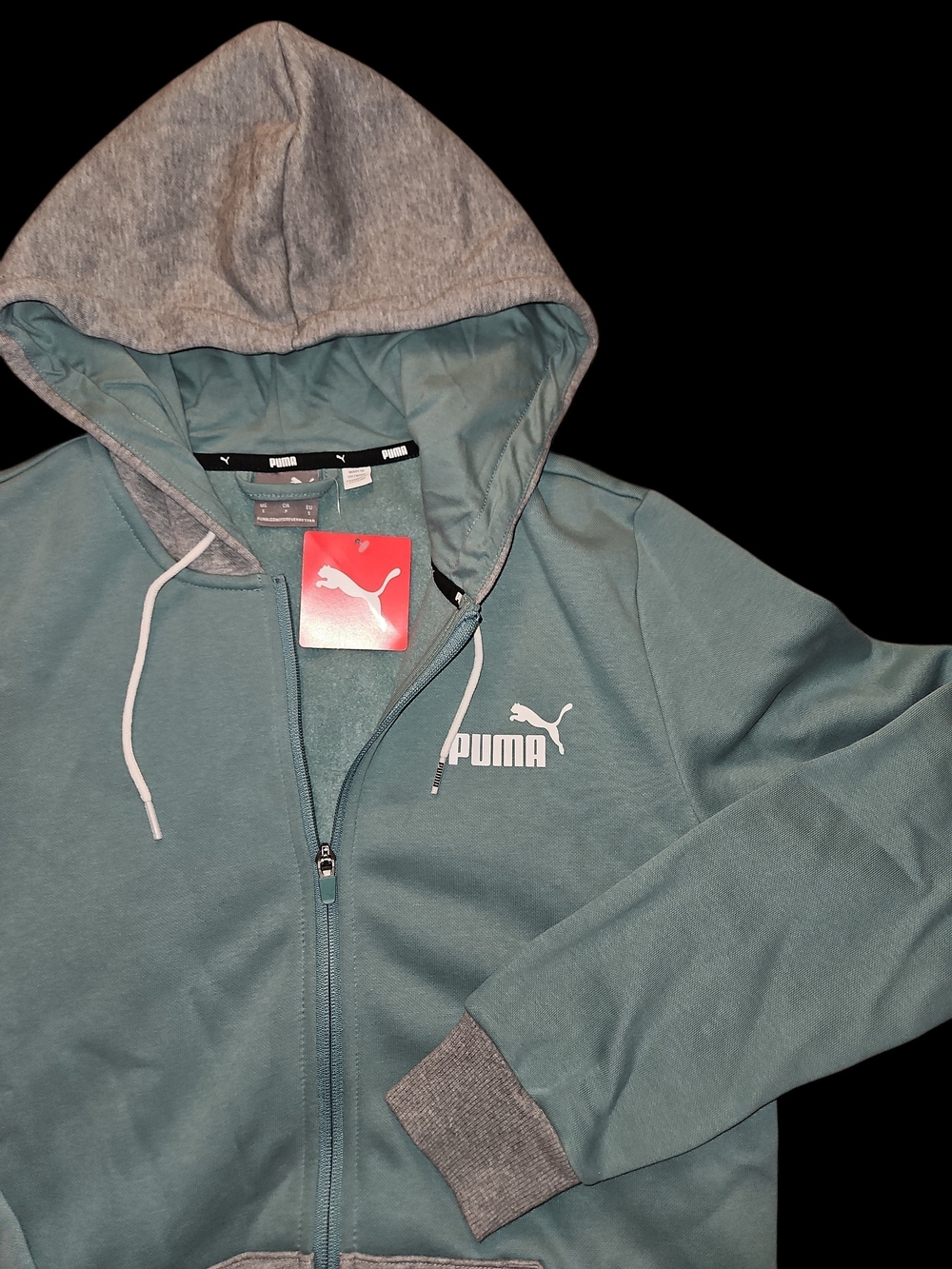 Puma Men's Teal and Gray Full-Zip Performance Hoodie